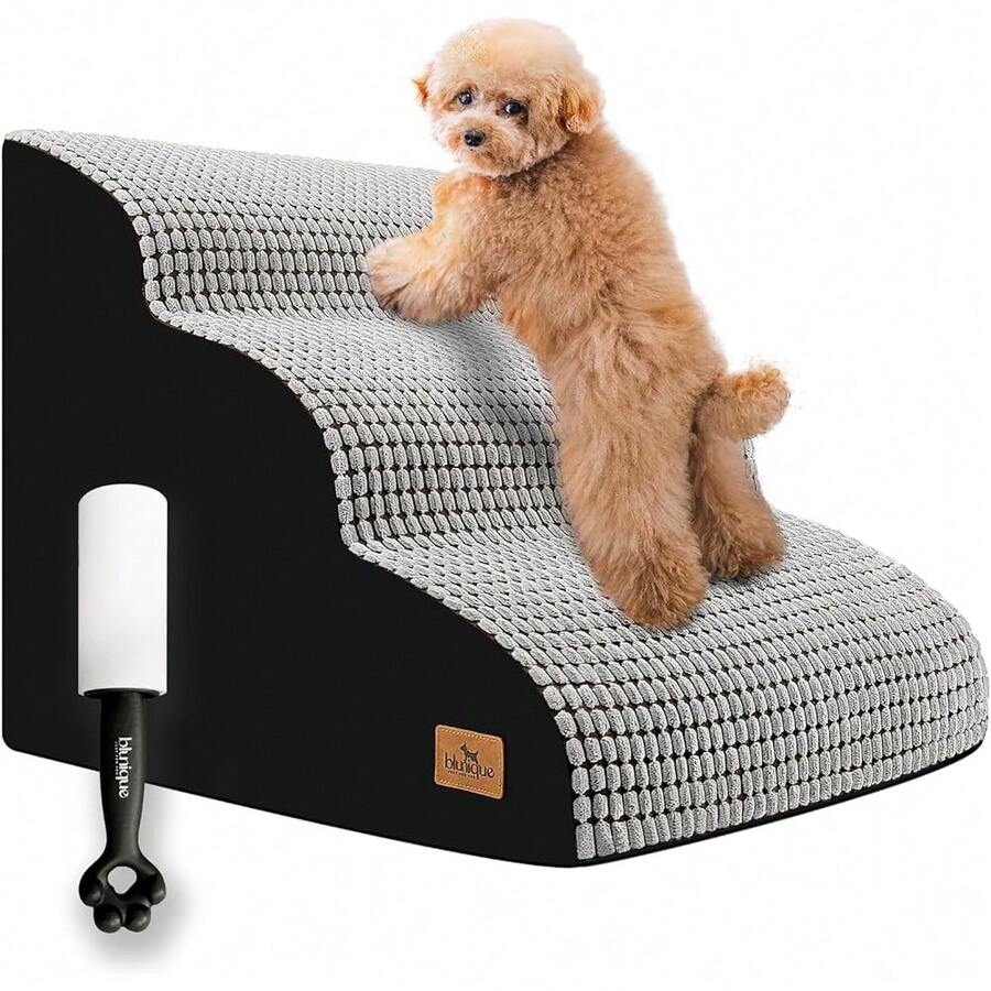 New Dog Stairs For All Dogs, 15.8 In H 3 Step Curved Dog Ramp For High Bed And Couch, Foam Dog Ramp Non-Slip Waterproof Fabric Cover, Pet Stairs For Pets Joints, Light Grey - Light Grey 22.4x 15.8x 15.8 - View 1