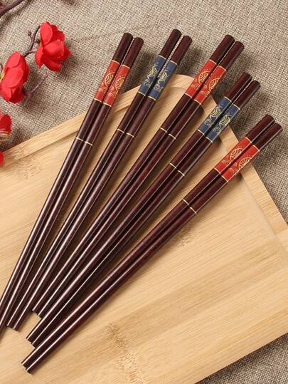 Japanese Style Sturdy Solid Wood Chopsticks, Chinese Original Wood Sushi Chopsticks Anti-Slip Anti-Mold Wooden Chopsticks Kitchen Dining Utensils Set