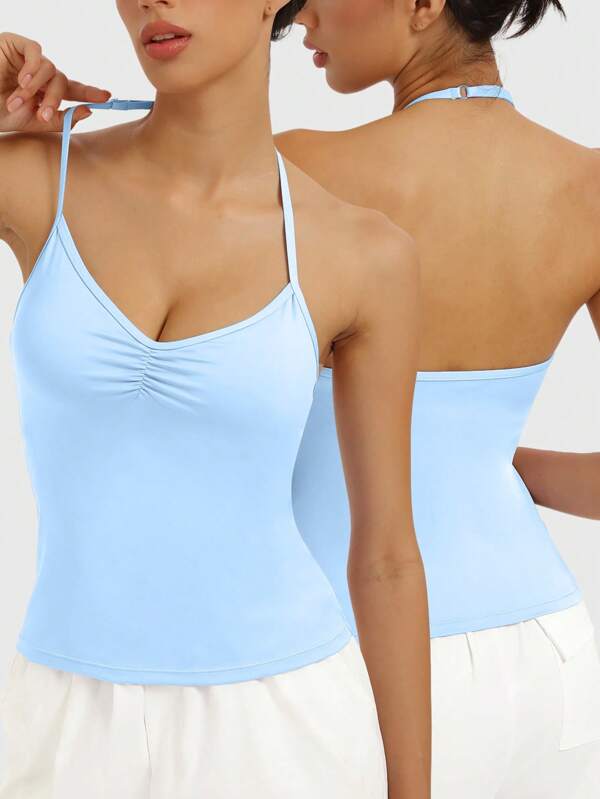 SUPEKYKO Damen Verstellbares Yoga-Top mit Neckholder - Rückenfreies Crunch-Trägershirt mit abnehmbaren Cups, Workout Sport-BH für Gym und Laufen