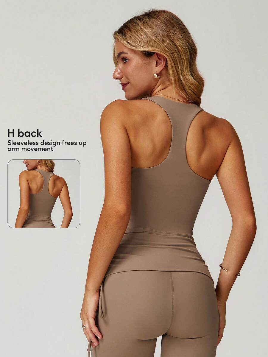 Women's Racerback Quick-Drying Fitness Crop Top Outdoor Running Sports Yoga Top - Brown - View 1