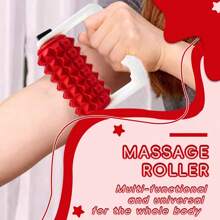 1pc Red Hand-Held Manual Massage Roller For Leg Muscle Relaxation, Plastic Material Suitable For Home Use, Home Fitness Accessory