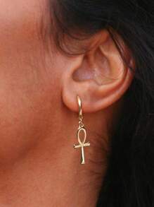 1 Paar ägyptische Ankh Kreuz Creolen für Frauen Männer, vergoldet Edelstahl Lebensschlüssel Ohrringe, ägyptisches Glücksamulett Schmuck