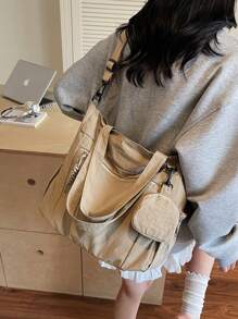 2 piezas Bolso de mano de unicolor de moda casual con monedero, de gran capacidad, adecuado para universidad/aula universitaria/ir al trabajo/festivales/vacaciones, para mujeres, principiantes y trabajadores de cuello blanco, chicas, estudiantes universitarias, damas, mujeres