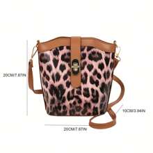 Simple Retro Leopard Print Bucket Bag For Women, New Casual Fashion One Shoulder Crossbody Bag, Textured Leisure Crossbody