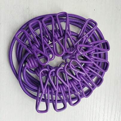 Tendedero portátil - Con 12 pinzas - Tendedero de viaje resistente al viento - Tendedero elástico para exteriores - Cuerda elástica