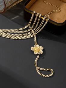 1pc Sexy Gold Line Decor Five Petal Flower Design Anklet, Beach Vacation Style Accessories For Women (Gift Box Not Included)