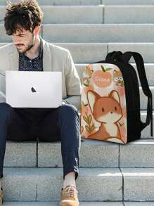 Zaino personalizzato con volpe carina, di grande capacità, in stile fresco, borsa per studenti con nome personalizzato, zaino adorabile con volpe con ampio spazio, adatto per pendolarismo quotidiano e scuola