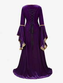 Women's Renaissance Costume  Medieval Dress Velvet Queen Dresses Victorian Vintage Halloween Cosplay - Màu tím - Xem 4