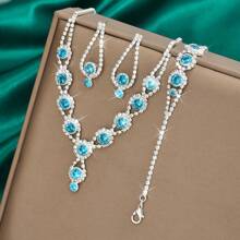 Set de 4 piezas de joyería de lujo de moda para mujer - Collar, aretes, pulsera, anillo