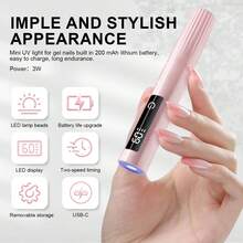 可充电手持式UV美甲灯，带支架，迷你便携式无线美甲灯，带液晶显示屏，可固化凝胶指甲油 - 彩色 - 查看 3