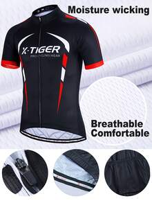 Radfahrer Outfit Set, Herren Radtrikot mit Kurzarm, Radhose mit 5D gepolsterter Innenhose, angenehm atmungsaktiver feuchtigkeitsableitender Stoff, 3-Fach Taschenkonstruktion am Trikot mit rutschfestem Saum