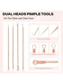 祛痘工具套装，包含黑头去除器、瑕疵去除器和深层清洁面部护理工具 - 粉刺針 - 查看 6