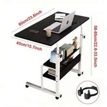 Height Adjustable Mobile Rolling Computer PC Laptop Over Bed Desk Overbed Desk - Black - View 2