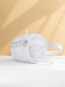 2 件套婚礼花篮和戒指枕套装，白色丝带花瓣篮，戒指架，适用于仪式桌装饰情人节