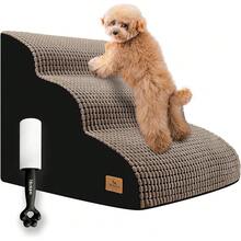 New Dog Stairs For All Dogs, 15.8 In H 3 Step Curved Dog Ramp For High Bed And Couch, Foam Dog Ramp   Non-Slip Waterproof Fabric Cover, Pet Stairs For Pets Joints, Brown - Brown 22.4x 15.8x 15.8 - View 1