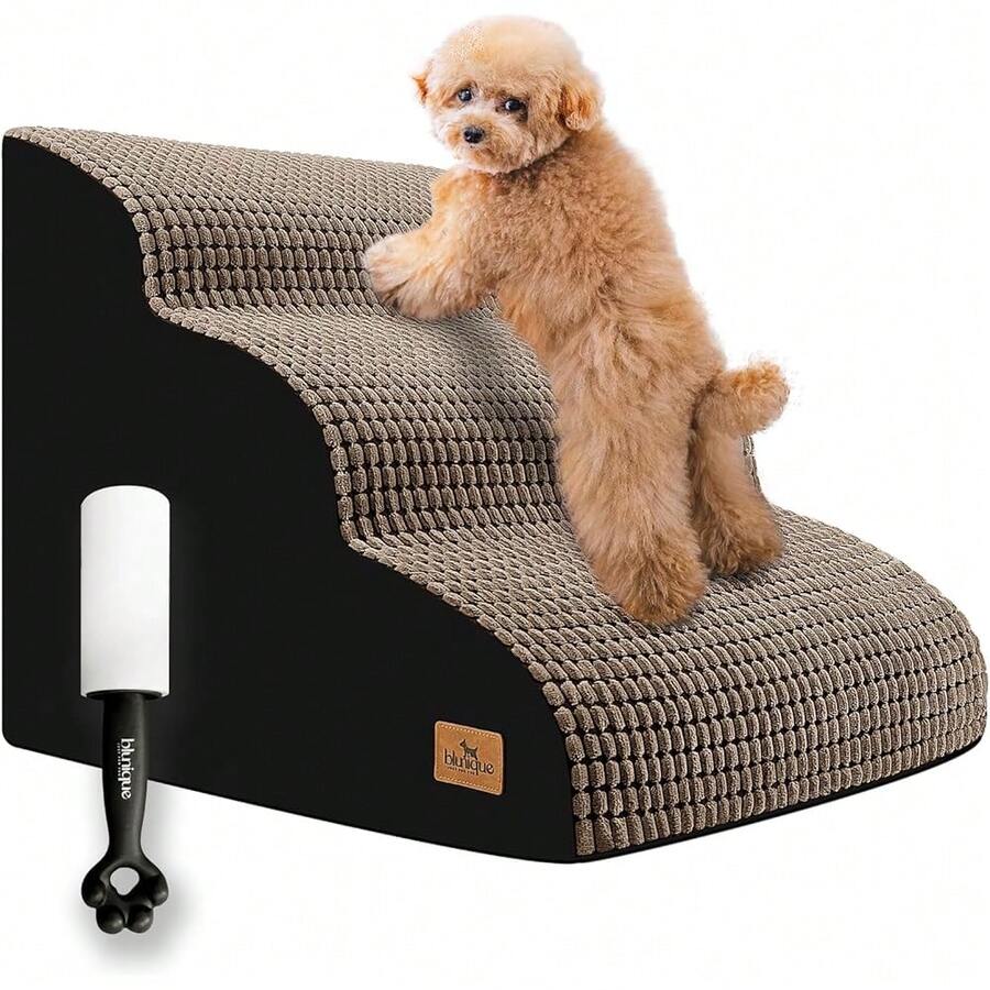 New Dog Stairs For All Dogs, 15.8 In H 3 Step Curved Dog Ramp For High Bed And Couch, Foam Dog Ramp Non-Slip Waterproof Fabric Cover, Pet Stairs For Pets Joints, Brown - Brown 22.4x 15.8x 15.8 - View 1