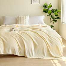 1pc Plain Color Flannel Blanket, Suitable For Bedroom, Sofa, All Season - Light Yellow - View 4