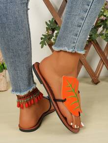 2024年夏季女士时尚简约优雅人字拖，百搭沙滩凉鞋 - 橘藍色 - 查看 4