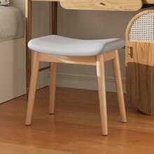Vanity Stool Chair, Cute Vanity Beech Seat, Solid Wood Ottoman Foot Rest Stool, 17 Inch Makeup Chair For Vanity, Small Stools For Decor, Silla Para Vanity De Maquillaje, Natural/Gray Leather - 沒有任何 - 查看 2
