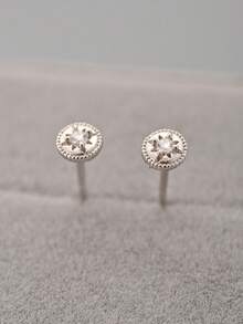 1 对 S925 纯银浮雕荷叶边小圆形耳钉，女士珠宝配饰，适合通勤、日常佩戴、约会、婚礼、生日礼物 - 圓形 - 查看 4