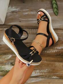 Sandálias femininas casuais para atividades ao ar livre, chinelos de praia confortáveis, verão, plataforma de sola macia - Preto - Ver 1