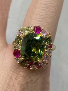 Nhẫn cưới đính đá Cubic Zirconia nhiều màu mạ vàng 18K, size 6-10 dành cho nữ - Vàng - Xem 2