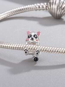 1pc Fashionable Cute Raccoon Beaded Pendant, Everyday Wear DIY Gift - Silver - View 2