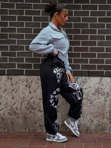 SAYEHFBABY Solid Zip Up Drop Shoulder Sweatshirt,Long Sleeve Tops - Grey - View 7