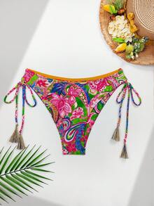 2 cái/bộ Bikini buộc lưng in họa tiết gợi cảm, du lịch nghỉ dưỡng bãi biển mùa hè - Bột màu xanh lá cây - Xem 6