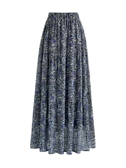 EARO 女式海军蓝碎花 A 字裙，高腰休闲宽松度假优雅设计拼布喇叭长裙，春秋