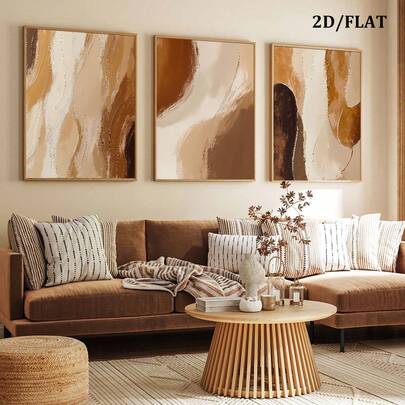 3 件/套中性抽象画廊墙装饰艺术画，棕色北欧现代抽象艺术海报，2d/平面无框帆布海报，房间装饰，客厅装饰艺术，现代家居墙装饰艺术，理想的家居礼物创意，适用于客厅书房卧室走廊装饰艺术画