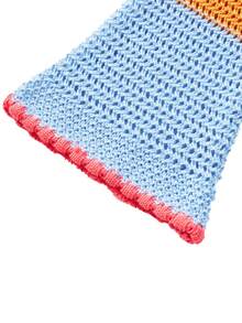 Women Crochet Knit Mini Dress Bikini Cover Up Colorful Striped Long Sleeve See Through Mesh Cover Ups Summer Coverups Beach Wear - màu sắc - Xem 7