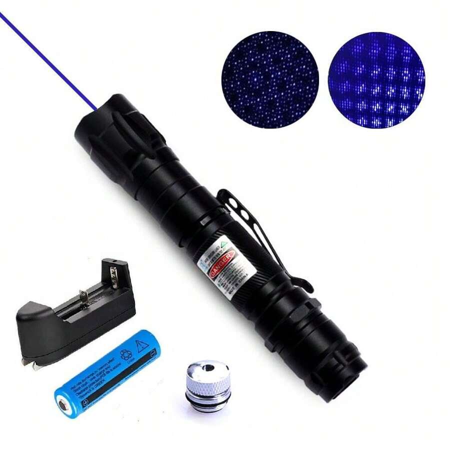 2in1 405nm Blue Purple Laser Pointer Lazer Pen Star Visible Beam Light Zoom + Battery + Charger