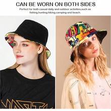 Reversible Bucket Hat For Women, Cute Beach Fisherman Style - Colorful Graffiti - View 11