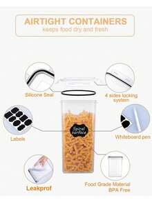 6pcs Kitchen Decor And Accessories,Complete Food Storage Containers With LIDS, Clear Food Jars, Moisture-Proof Sealed Crisper, Suitable For Cereals, Rice, Salt, Pepper, Tea, Nuts And Coffee Beans, Plastic Food Storage Jars, Household Kitchen Items - Pasta Container - View 7