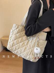 New Fashion Large Capacity Quilted Diamond Design Double Handle Shoulder Tote Bag, Lightweight And Portable, Women's Wallet, Suitable For Outdoor Travel In Summer, Decorated With Animal Pendants, Travel Essential Backpack