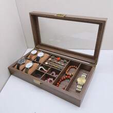 Caja de reloj de madera vintage de tamaño extra grande, caja de joyería con compartimentos para anillos, caja de almacenamiento y exhibición multifuncional para joyería