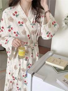 1pc Women Bathrobe, Lightweight Quick Dry Coral Fleece Absorbent Soft Bath Robe, Suitable For Sauna, Beach, Pool, Bathroom