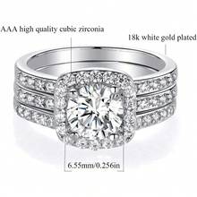 MDFUN 18K White Gold Plated Cubic Zirconia Three-In-One Halo Wedding Engagement Promise Eternity Ring For Women - 10 - 查看 3