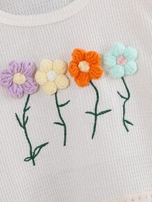 Set de 2 piezas con Blusa de manga larga con patrón de flores 3D de colores dulces y casuales y Pantalones de jean, apropiados para principios de otoño, primavera y verano, de vuelta a la escuela, uso diario