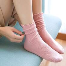 Mcool Mary - Calcetines casuales para mujer, con volantes, transpirables, de punto fresco, de algodón, con volantes, paquete de 6 - 6 colores (azul+rosa+amarillo+negro+blanco+gris) - Ver 5