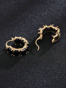 1 对女士简约黑色锆石装饰独特设计日常环形耳环，生日礼物