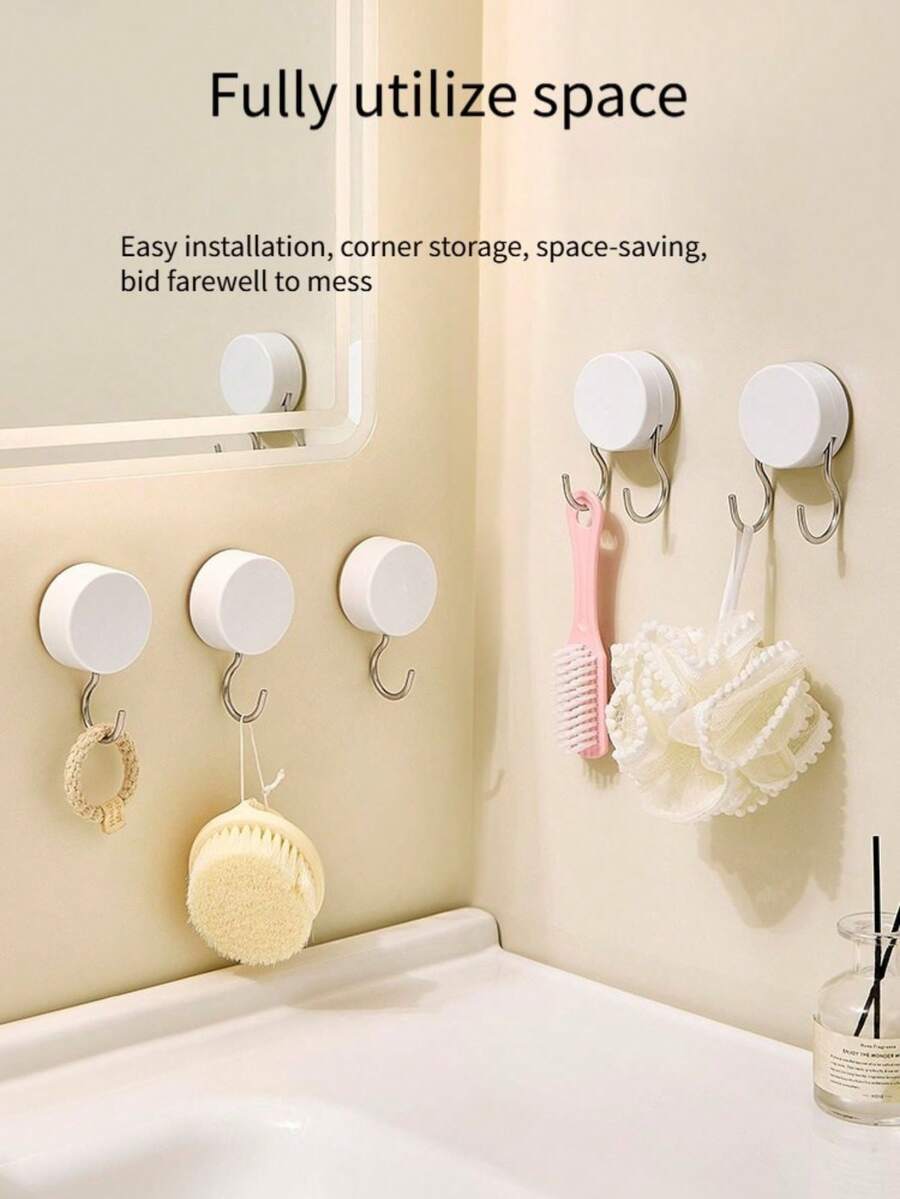 1 件装简易白色吸盘浴室挂钩，可拆卸可清洗，无需钻孔，粘性收纳衣架 - 彩色 - 查看 1