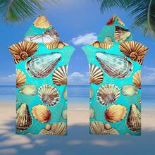 1pc Seashell Printed Hooded Cloak, Ultra-Fine Fiber Beach Blanket And Hooded Beach Poncho 2-In-1, With Buttons, Unbuttoned Can Convert To Beach Blanket, Super Absorbent Towel, Suitable For Travel, Swimming Pool, Diving, Surfing, Yoga, Camping, Available For Adults And Kids Back To School - Multicolor - View 7