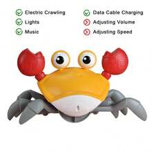 爬行螃蟹玩具，趣味互动跳舞行走移动玩具感官感应螃蟹带音乐，螃蟹玩具男孩女孩儿童生日礼物 - 彩色 - 查看 14