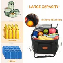 Local Shipping-Femuar Reusable Lunch Box For Men/Women - Insulated Lunch Bag Leakproof Lunchbox For Work Office Picnic Beach - Freezable Lunch Cooler Bag With Adjustable Shoulder Strap - Black - 03-黑色 - 查看 3