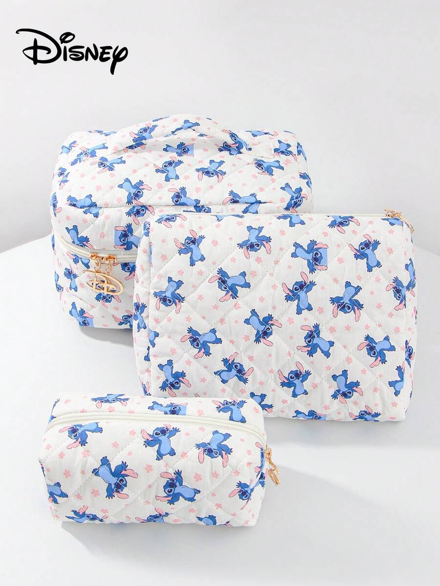 官方授权史迪奇卡通设计大容量收纳包，卡通女孩洗漱包，学生创意化妆旅行收纳包，迷你手提包和手机袋，可爱卡通人物大容量化妆护肤品收纳包，圣诞节、万圣节、生日惊喜礼物，送给家人、朋友、史迪奇粉丝 - 彩色 - 查看 1