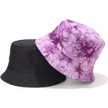 Reversible Bucket Hat For Women, Cute Beach Fisherman Style - Tie Dye Purple - View 8