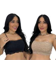 Kit 2 Women's Lace Cropped Strap Top - Màu be và đen - Xem 1