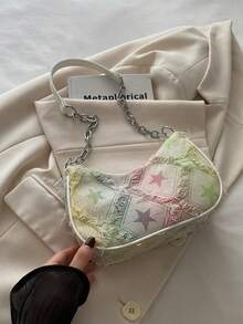 装饰纽扣细节，拼接，链条肩带单肩包，女士装饰纽扣单肩包，街头潮流流浪汉风格包，适合购物、约会、送给女性的礼物，适合青少年、大学生、工作、商务、通勤